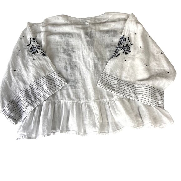 Jorja Long Sleeve Top Blouse Plus Size White Blue Boho Style 2X Tassel - Picture 5 of 14